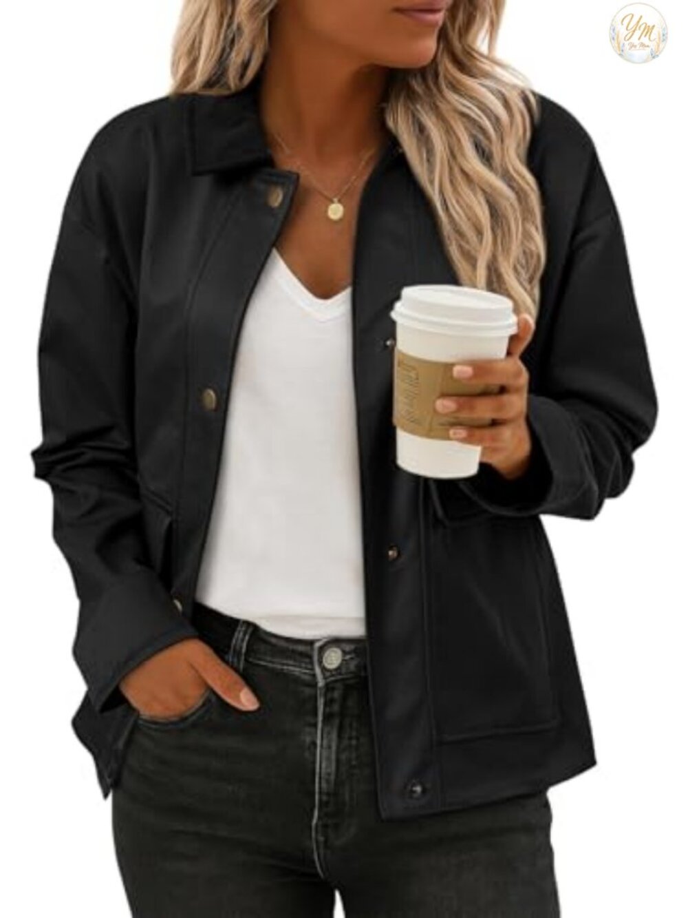 Women's Button Down Bomber Jacket with Pockets Loose Fit Casual